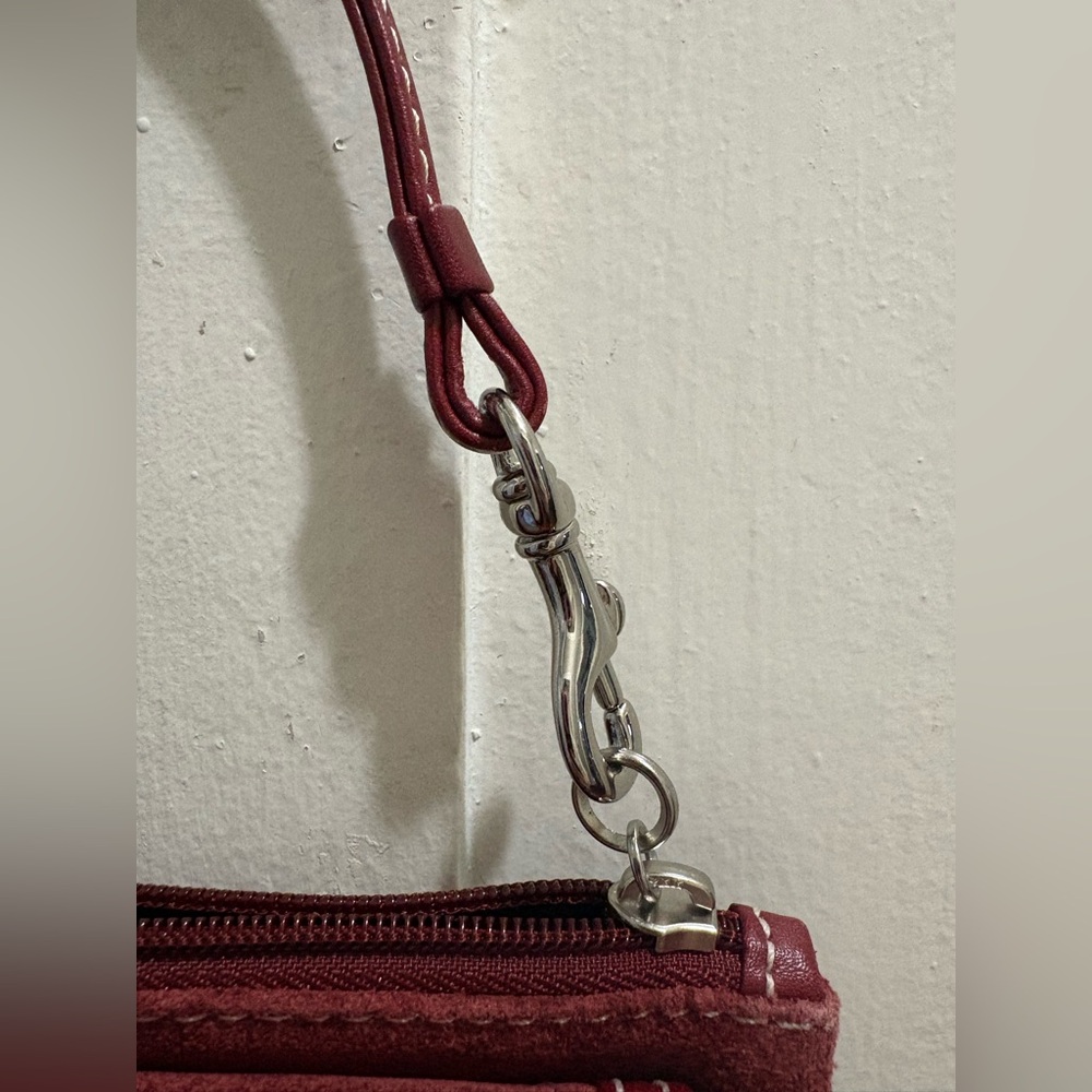 Coach Red/Burgundy Suede Leather Wristlet Bag - Picture 6 of 14